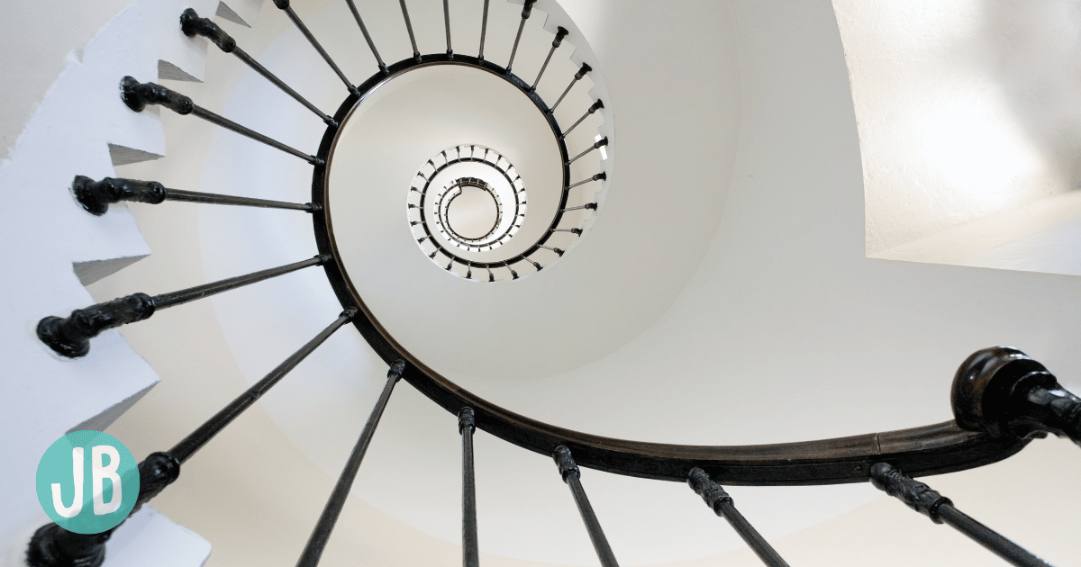Looking up a spiral staircase in a Lighthouse